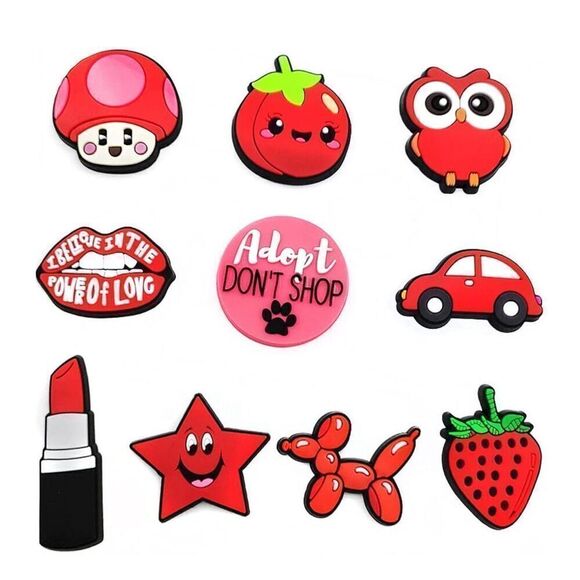 Jibbitz Set of 10 (Red) Jibbitz NIP - Picture 1 of 3